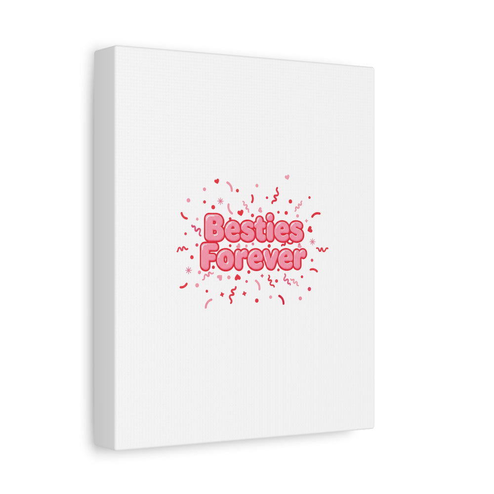 Besties Forever Canvas | Galentine’s Friendship Wall Art, Pink Confetti