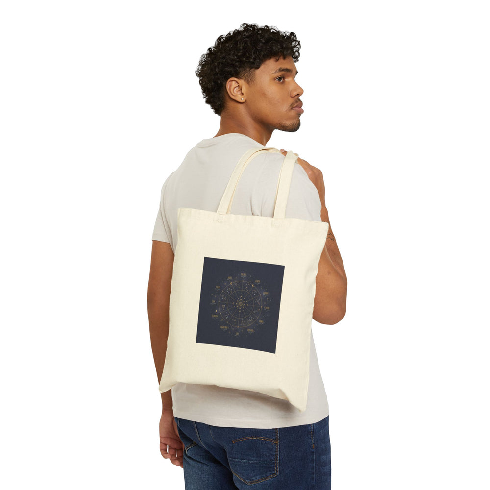 Celestial Constellation Wheel Tote | Zodiac Glyphs, Metallic Galaxy Canvas