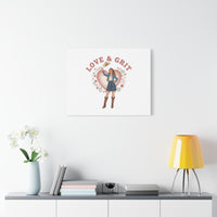 Love & Grit Canvas, Western Valentine Cowgirl Heart Poster | Cowboy Valentine