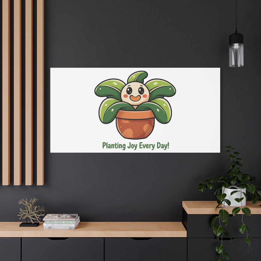 Planting Joy Every Day Canvas | Plant Parent Pun, Sage Cream Botanical Art