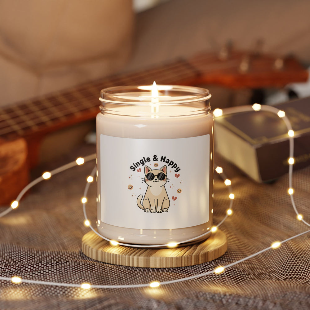 Single & Happy Soy Candle, Anti Valentine | Playful Pessimism, Pastel Cat
