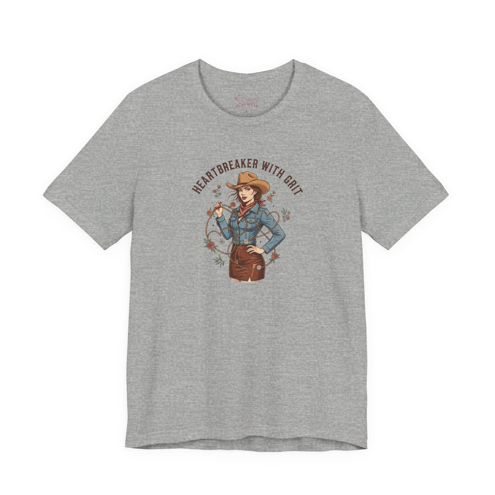 Bella+Canvas 3001 | Heartbreaker With Grit Tee | Western Valentine cowgirl, boot heart design