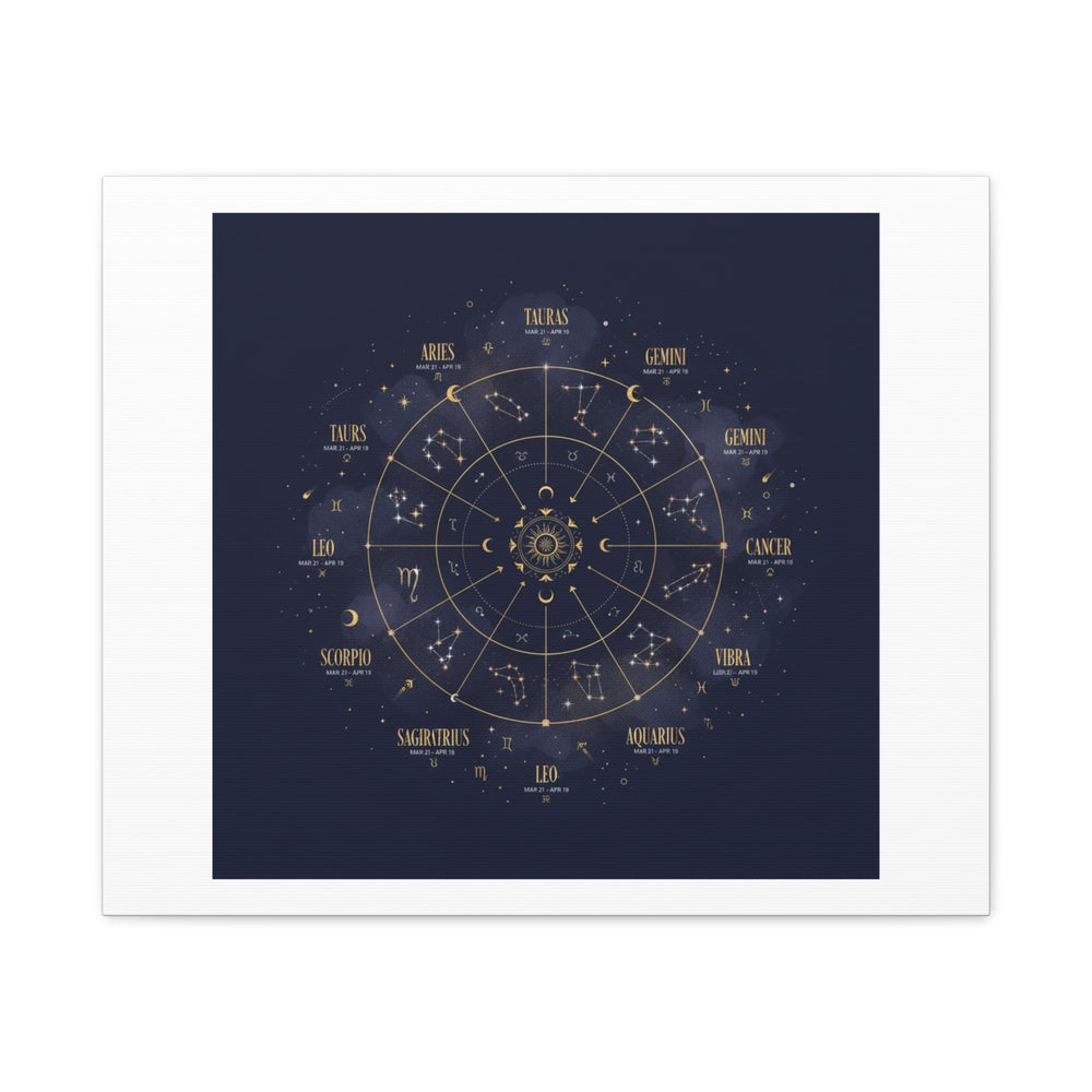 Gold Zodiac Wheel Canvas | Astrology Constellation Art, Cosmic Wall Print