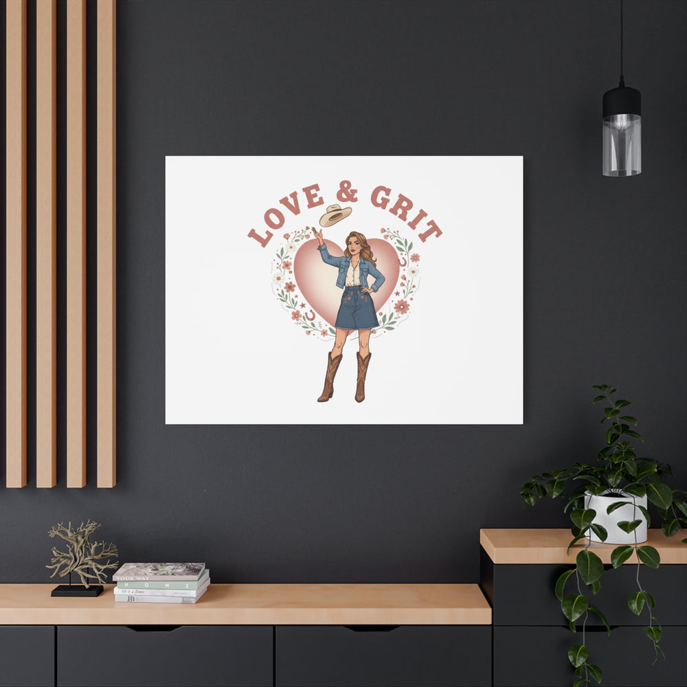 Love & Grit Canvas, Western Valentine Cowgirl Heart Poster | Cowboy Valentine