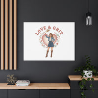 Love & Grit Canvas, Western Valentine Cowgirl Heart Poster | Cowboy Valentine