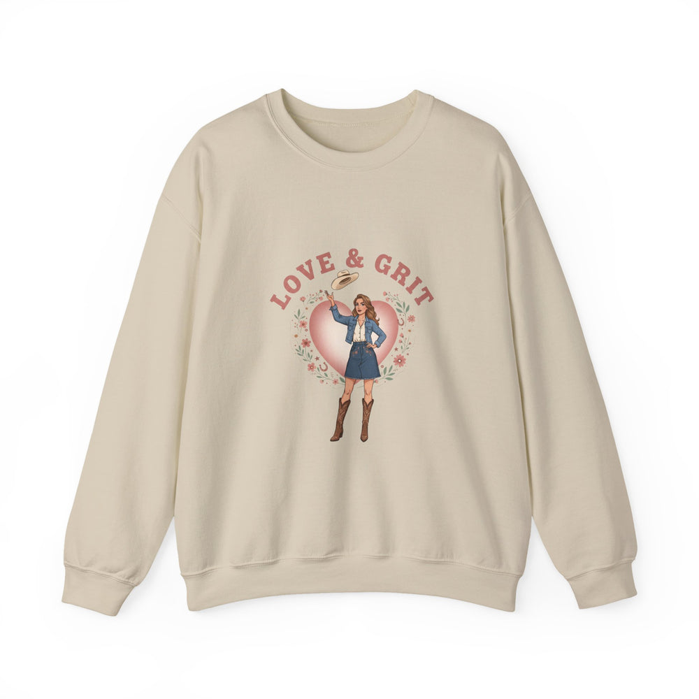 Love & Grit Crewneck Sweatshirt | Western Valentine, Cowgirl Heart Badge