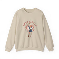 Love & Grit Crewneck Sweatshirt | Western Valentine, Cowgirl Heart Badge