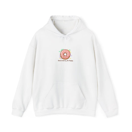 Donut Worry, Be Happy Hoodie | food pun sweatshirt, pastel snack cartoon