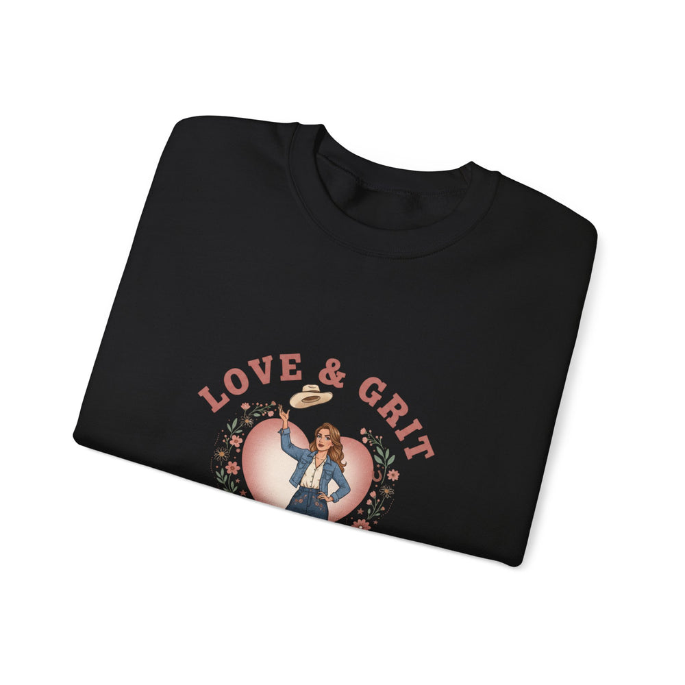 Love & Grit Crewneck Sweatshirt | Western Valentine, Cowgirl Heart Badge