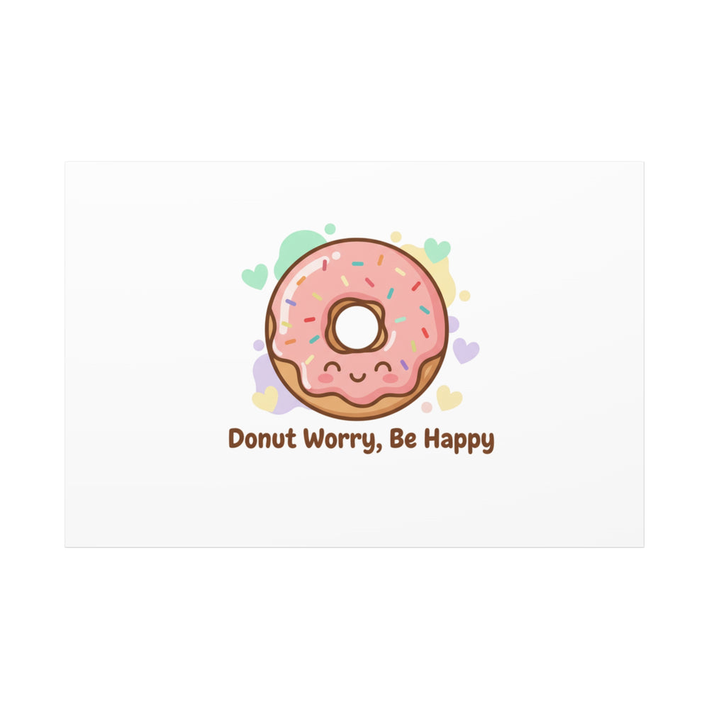 Donut Worry Be Happy Canvas, Matte Stretched Wall Art | Food Pun Decor