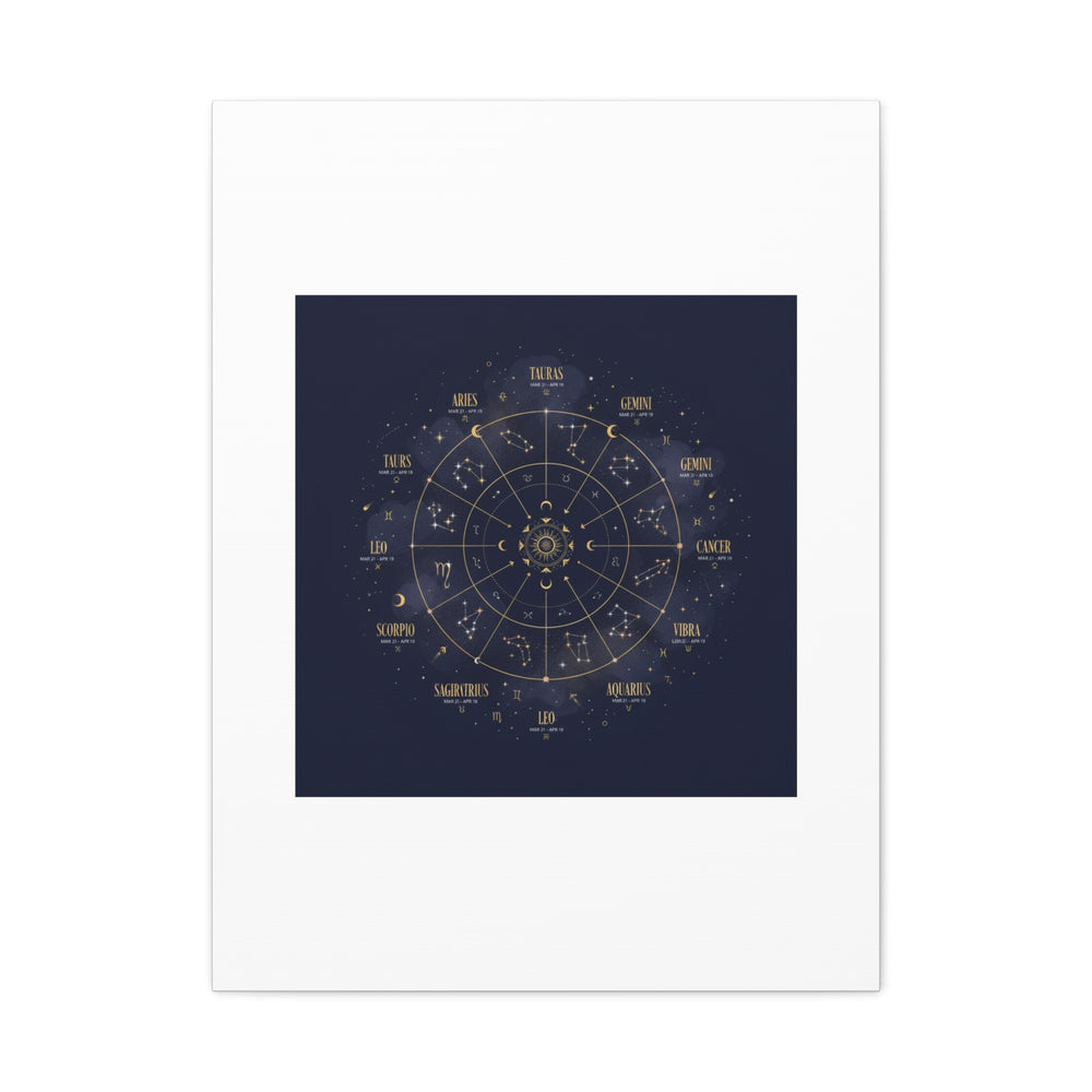 Gold Zodiac Wheel Canvas | Astrology Constellation Art, Cosmic Wall Print