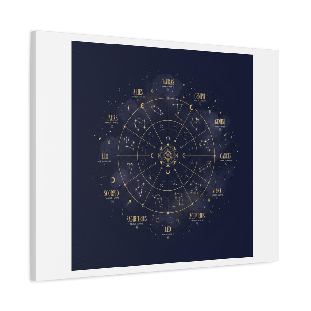 Gold Zodiac Wheel Canvas | Astrology Constellation Art, Cosmic Wall Print