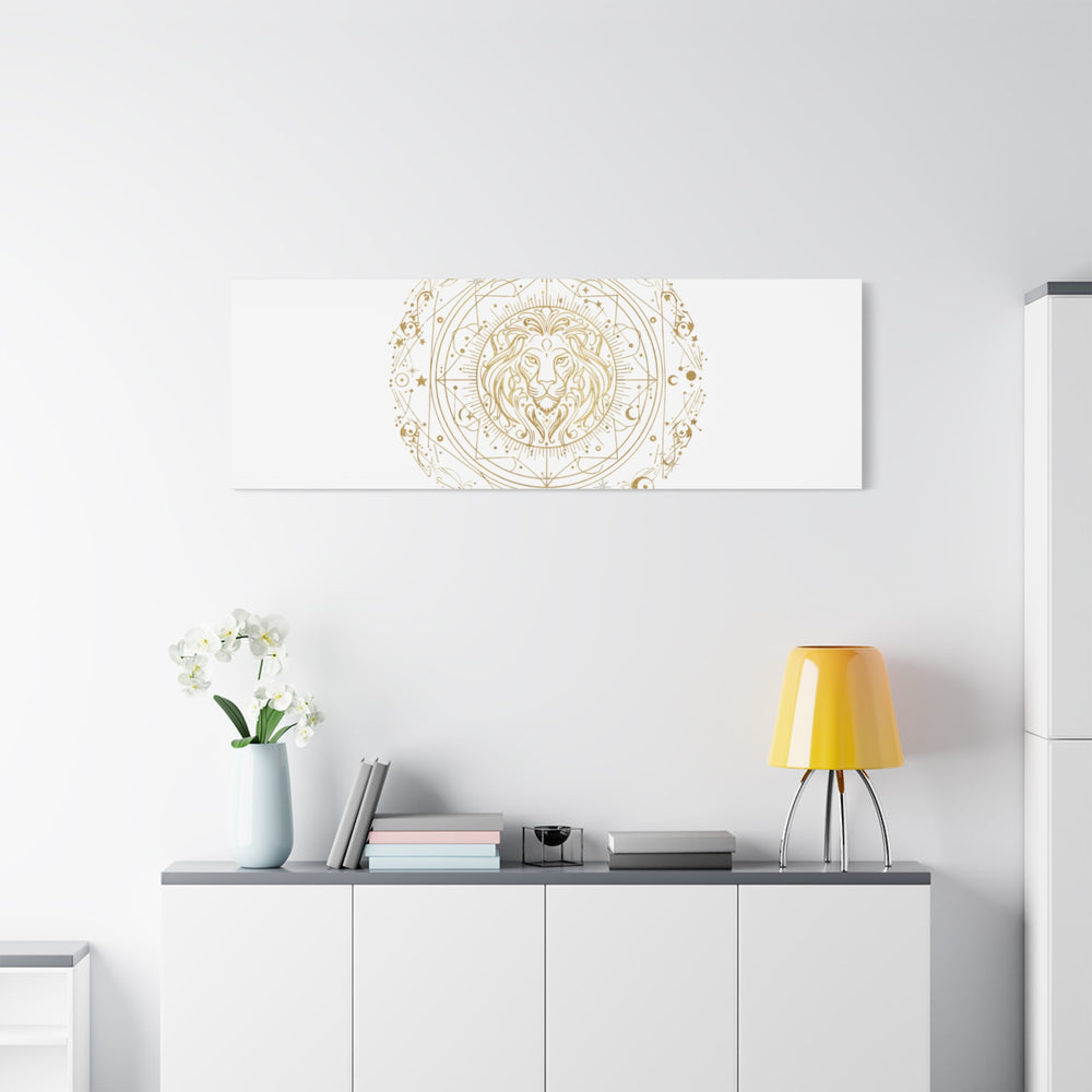 Gold Leo Zodiac Canvas, Astrological Constellation Art | Metallic Lion Wall Art
