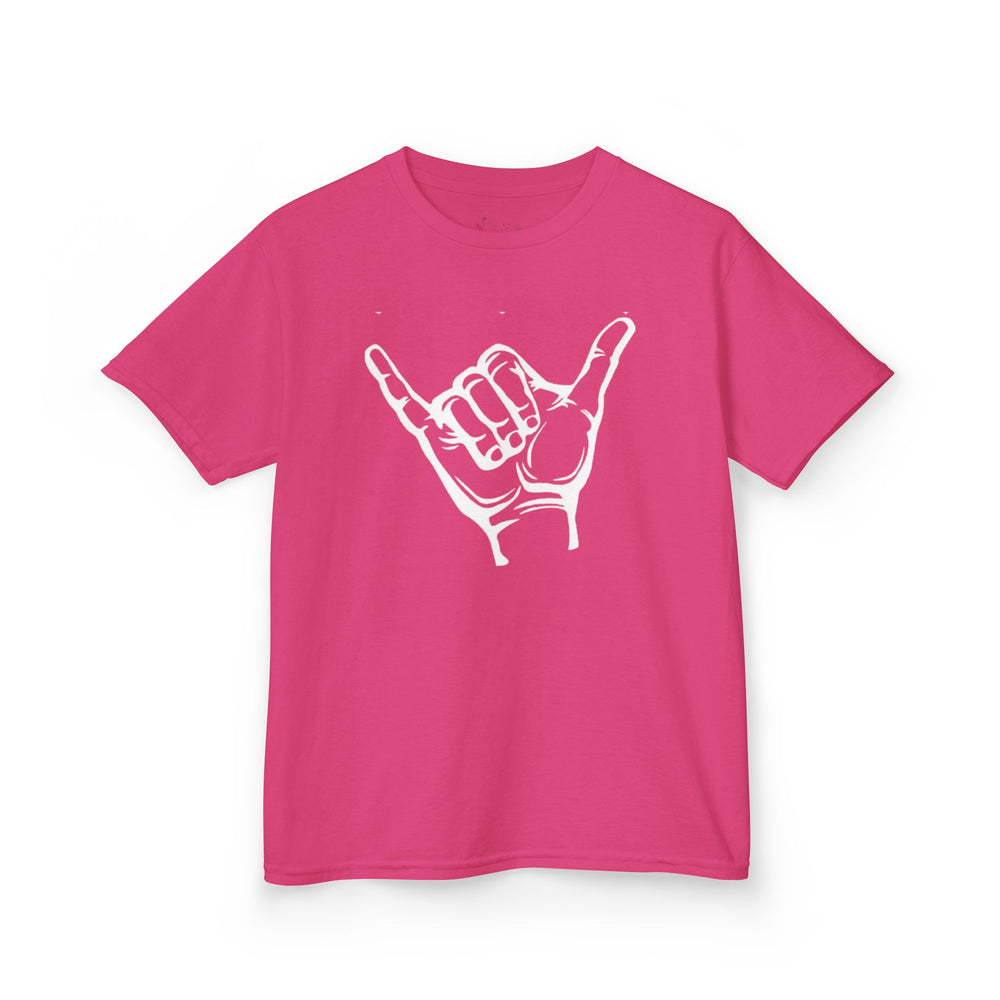 Gildan 5000B | Kids' Shaka Hand "Hang Loose" Graphic Tee – Soft Cotton Youth T-Shirt