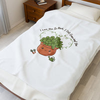 I Love You So Much Leaf Pun Velveteen Blanket | Plant Parent Humor, Sage Cream