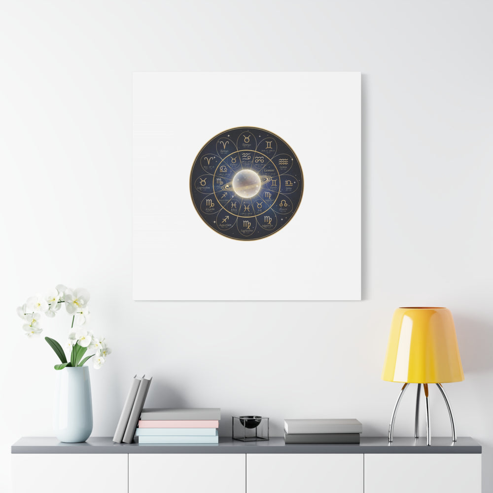 Zodiac Constellation Wheel Canvas, Astrology Art Print | Gold Foil Galaxy