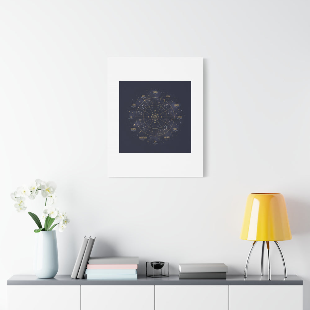Gold Zodiac Wheel Canvas | Astrology Constellation Art, Cosmic Wall Print