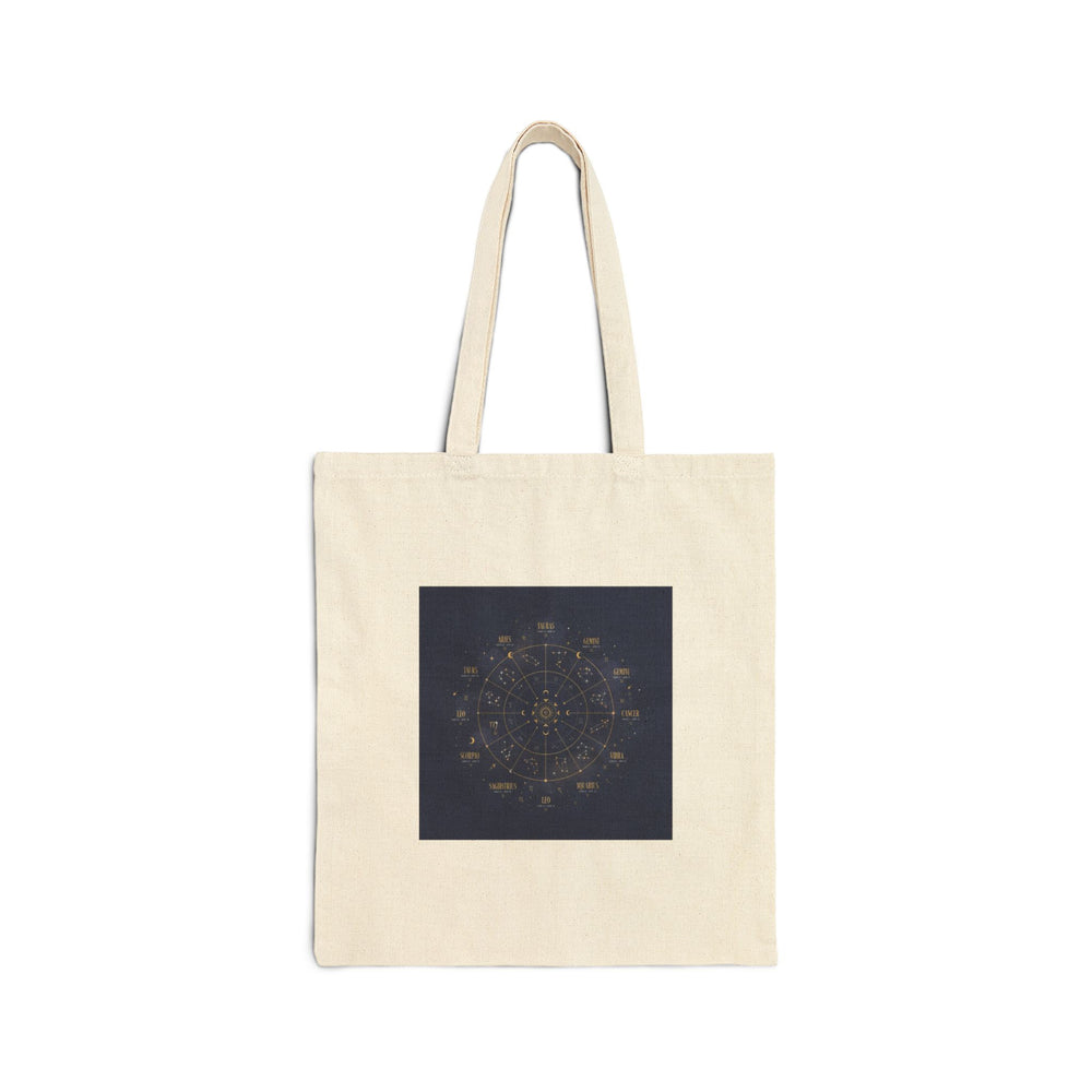 Celestial Constellation Wheel Tote | Zodiac Glyphs, Metallic Galaxy Canvas