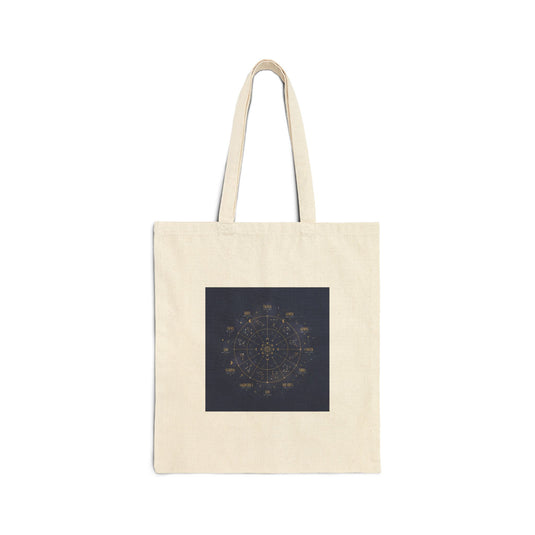 Celestial Constellation Wheel Tote | Zodiac Glyphs, Metallic Galaxy Canvas