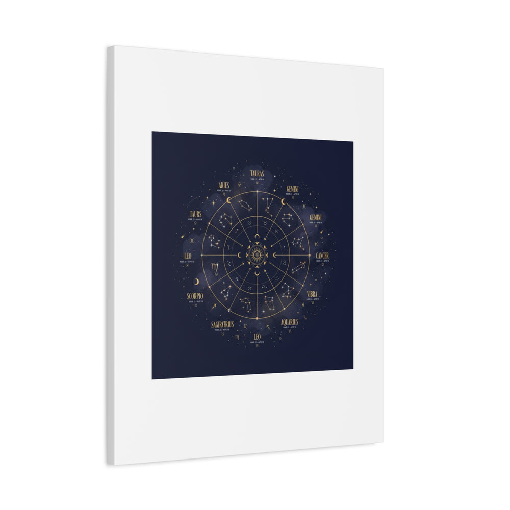 Gold Zodiac Wheel Canvas | Astrology Constellation Art, Cosmic Wall Print