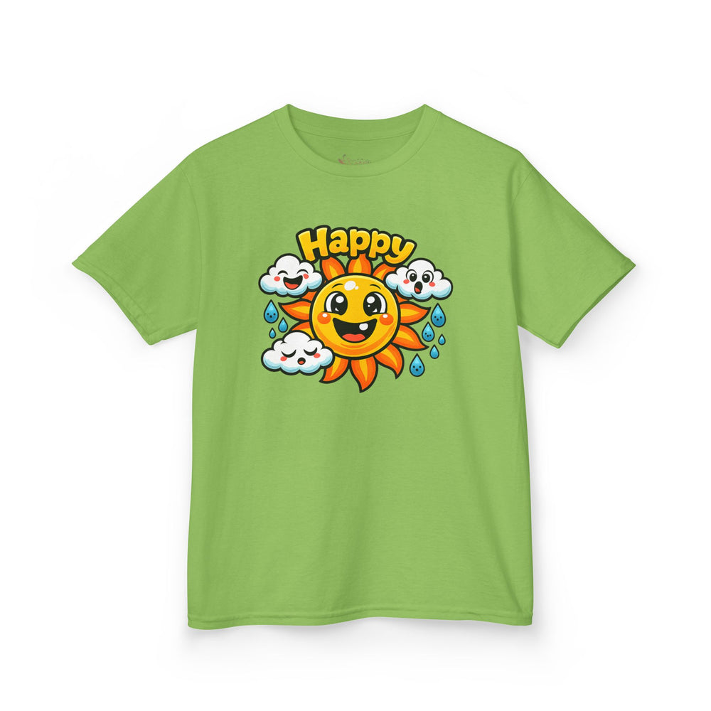 Gildan 5000B | Kids' Happy Sun & Smiling Clouds Graphic Tee – Vibrant Summer Mood T-Shirt