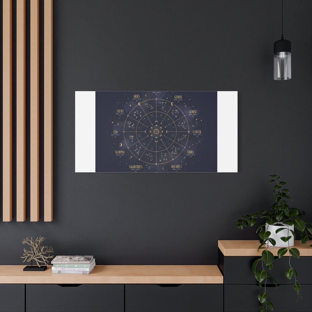 Gold Zodiac Wheel Canvas | Astrology Constellation Art, Cosmic Wall Print