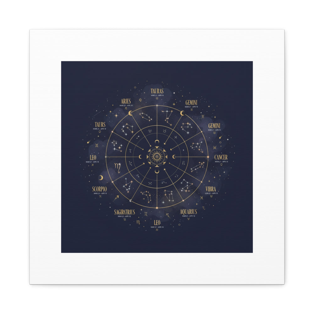 Gold Zodiac Wheel Canvas | Astrology Constellation Art, Cosmic Wall Print