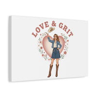 Love & Grit Canvas, Western Valentine Cowgirl Heart Poster | Cowboy Valentine
