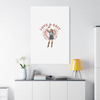 Love & Grit Canvas, Western Valentine Cowgirl Heart Poster | Cowboy Valentine