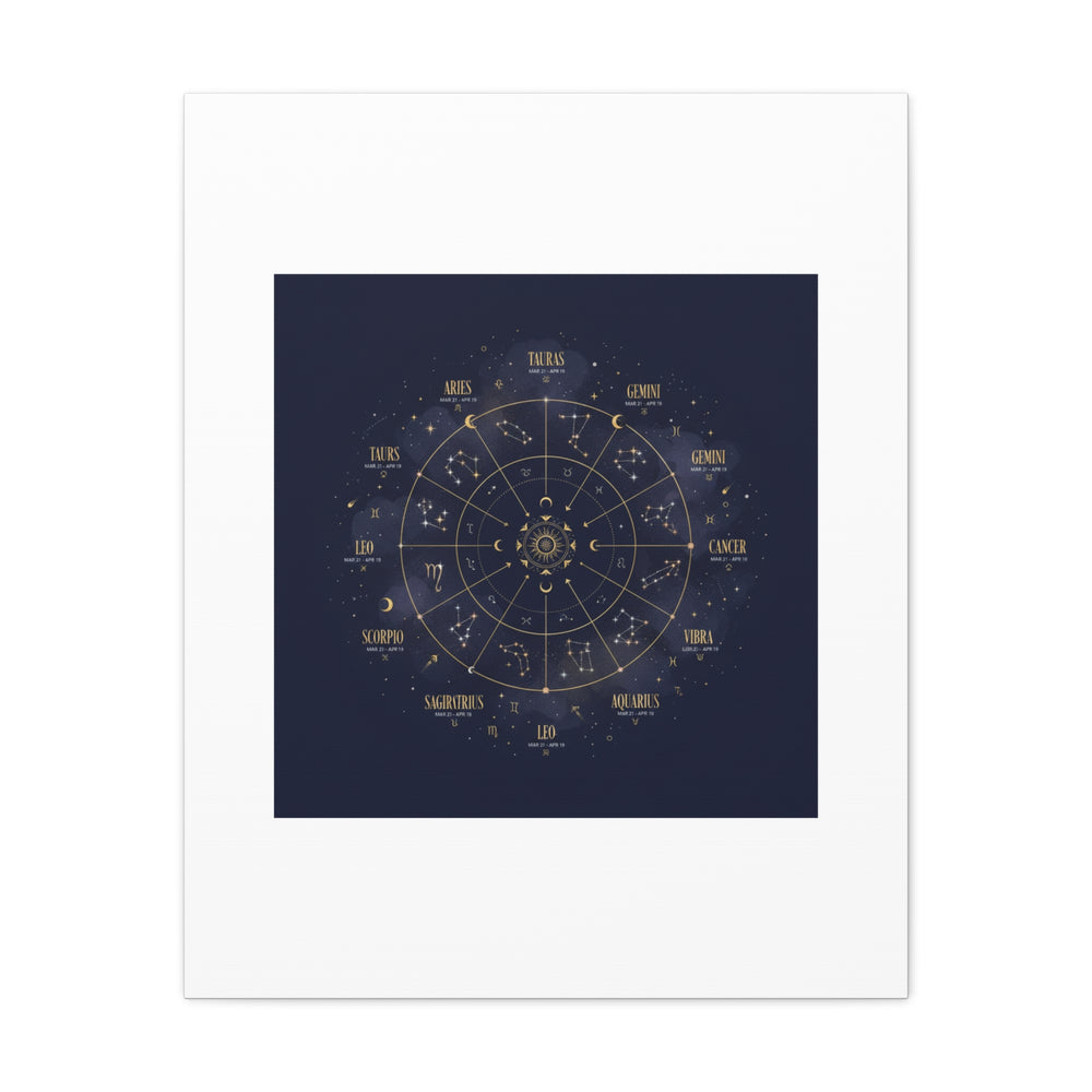 Gold Zodiac Wheel Canvas | Astrology Constellation Art, Cosmic Wall Print