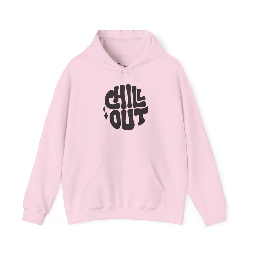 Gildan 18500 | Unisex "Chill Out" Retro Graphic Hoodie – Bold Puff Lettering Pullover – Premium Soft Fleece Streetwear