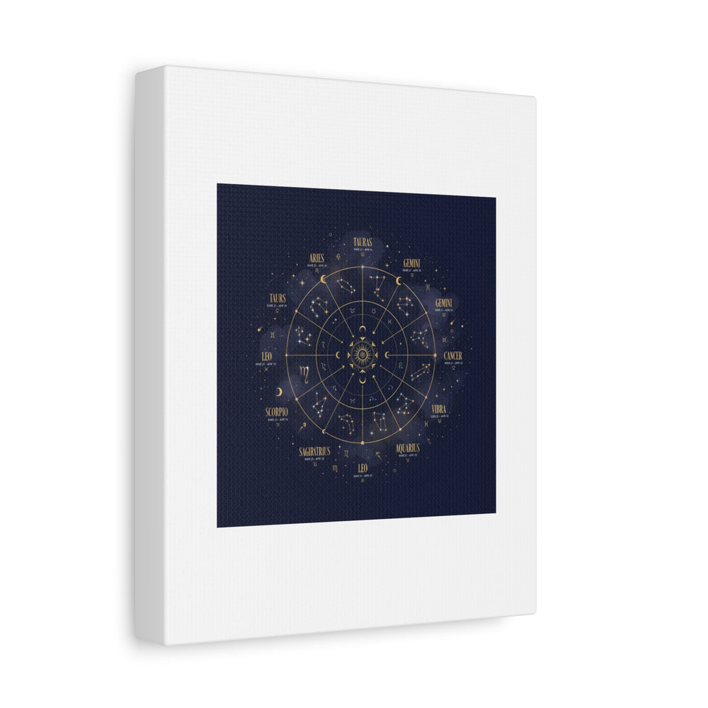 Gold Zodiac Wheel Canvas | Astrology Constellation Art, Cosmic Wall Print