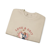 Love & Grit Crewneck Sweatshirt | Western Valentine, Cowgirl Heart Badge
