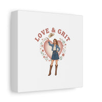 Love & Grit Canvas, Western Valentine Cowgirl Heart Poster | Cowboy Valentine