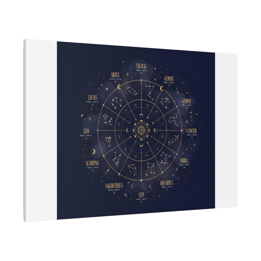 Gold Zodiac Wheel Canvas | Astrology Constellation Art, Cosmic Wall Print