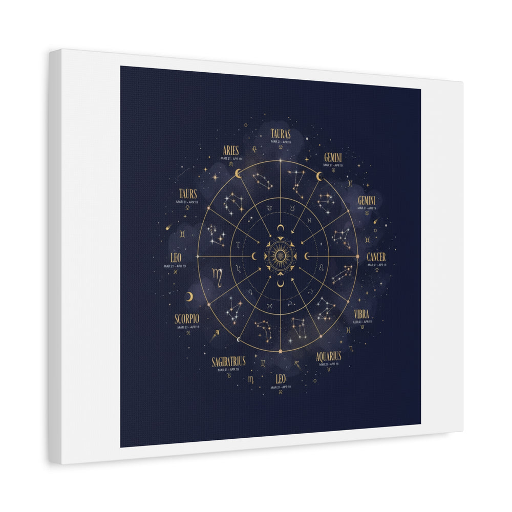 Gold Zodiac Wheel Canvas | Astrology Constellation Art, Cosmic Wall Print