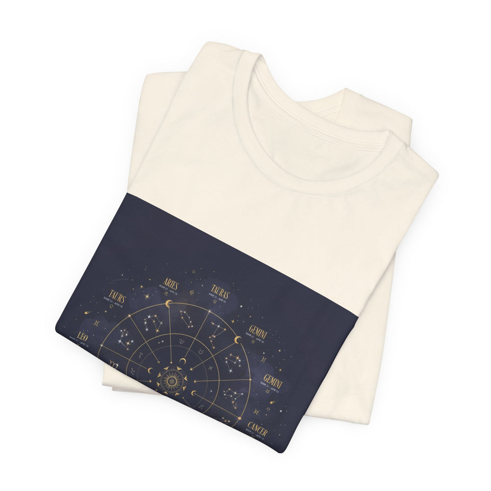 Zodiac Wheel Constellation Tee | Astrology Chart, Gold Foil Cosmic Design