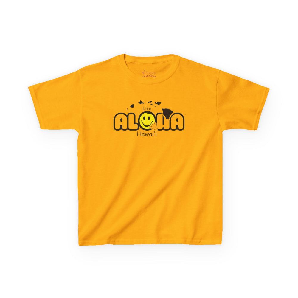 Gildan 5000B | Kids' Live Aloha Hawaii Smiley Face T-Shirt - Tropical Summer Tee