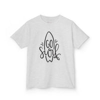 Gildan 5000B | Kids' "Go Surf" Tropical Vibes T-Shirt – Soft Cotton Summer Graphic Tee
