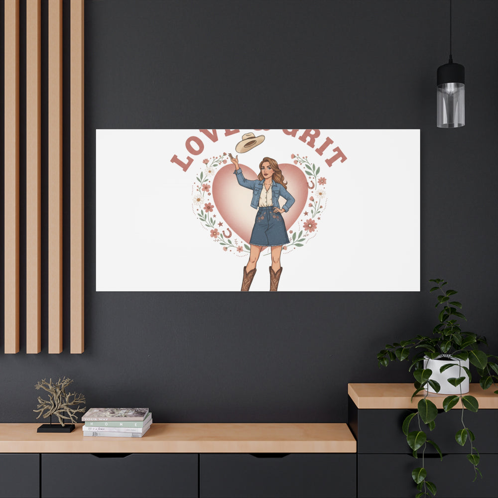 Love & Grit Canvas, Western Valentine Cowgirl Heart Poster | Cowboy Valentine