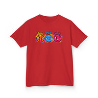 Gildan 5000B | Kids' "Joy, Chill, Vibe" Trio Graphic Tee | Kids Tee — Joy Chill Vibe Emoji Trio Graphic T-Shirt