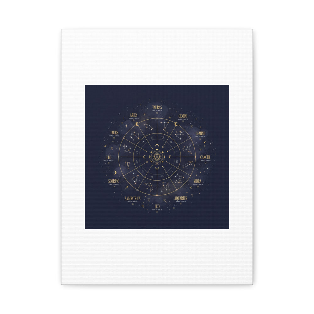 Gold Zodiac Wheel Canvas | Astrology Constellation Art, Cosmic Wall Print