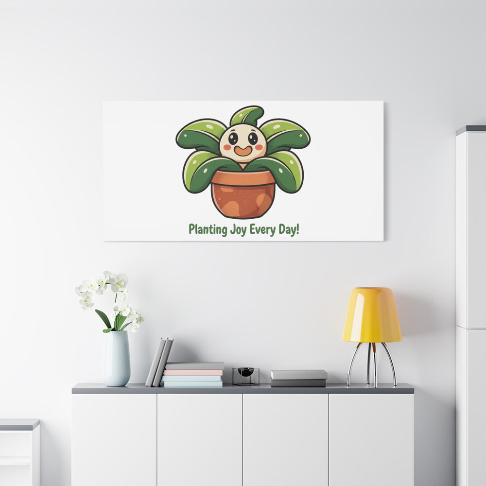 Planting Joy Every Day Canvas | Plant Parent Pun, Sage Cream Botanical Art