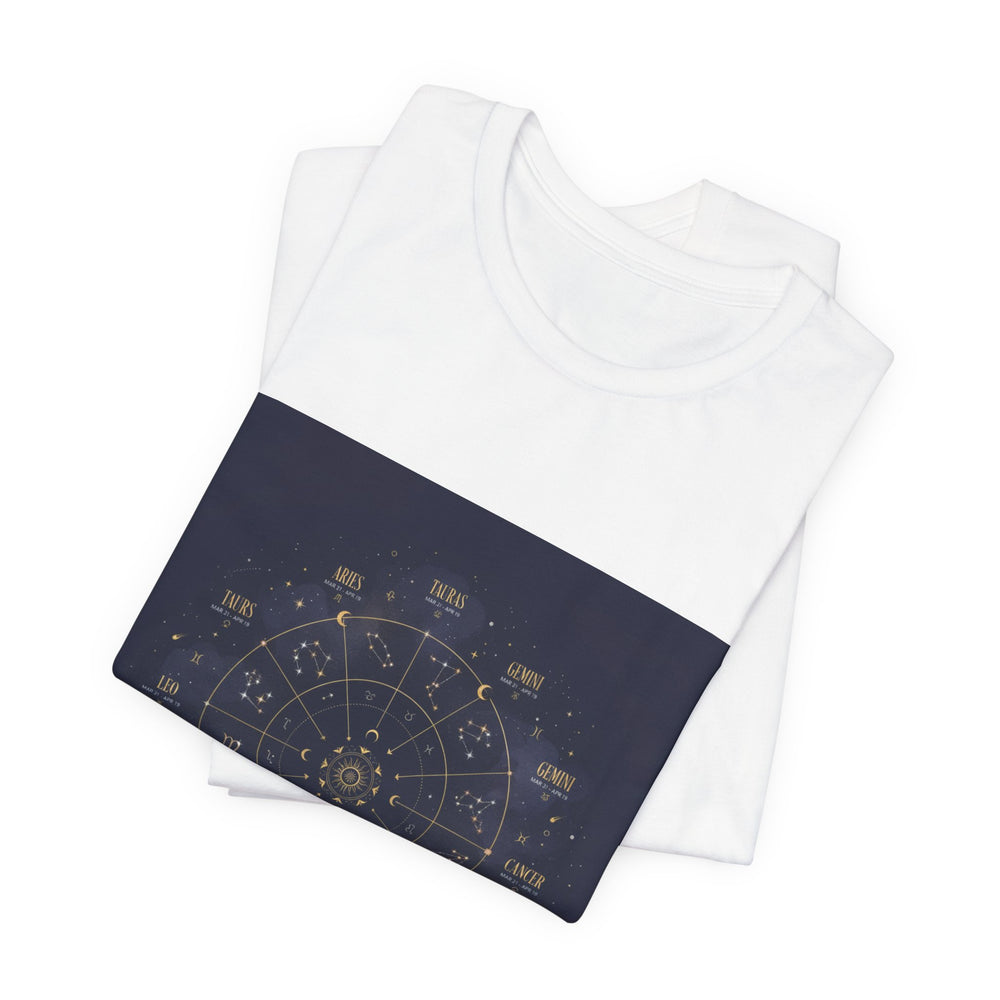 Zodiac Wheel Constellation Tee | Astrology Chart, Gold Foil Cosmic Design