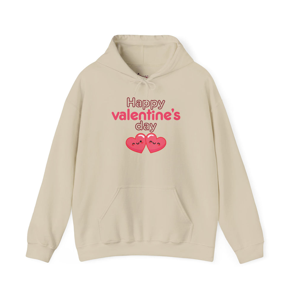 Unisex Happy Valentine’s Day Hoodie – Modern Pink Script Graphic Pullover – Premium Fleece Holiday Sweatshirt