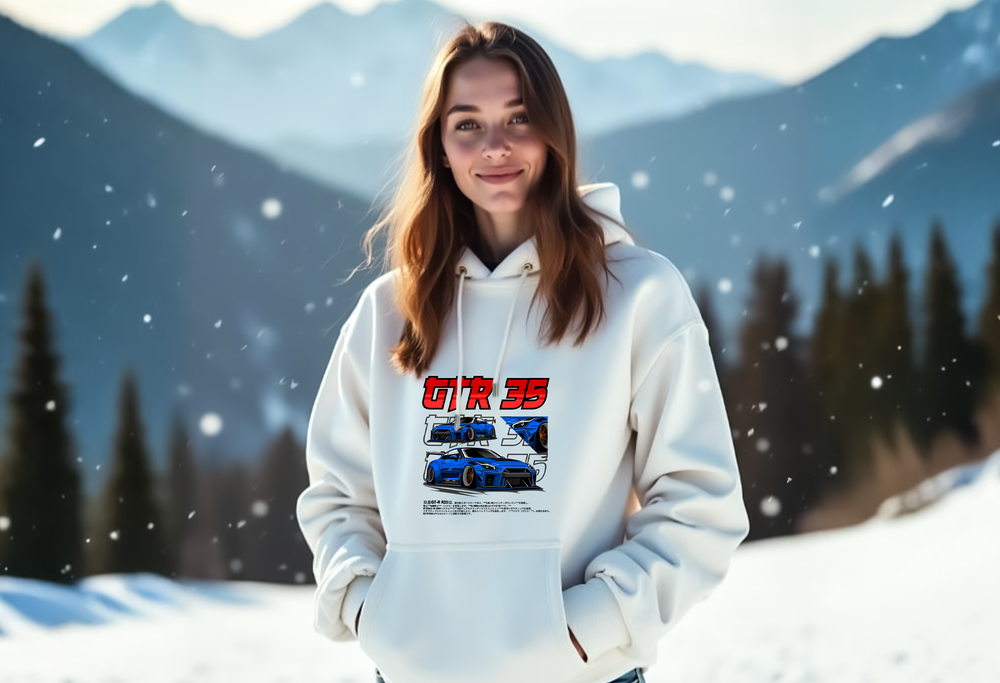 Nissan GTR 35 – Soft & Durable Fleece Pullover Unisex Hoodie in Black, Dark Green, Navy, Royal, White | Sizes Small to 3XL