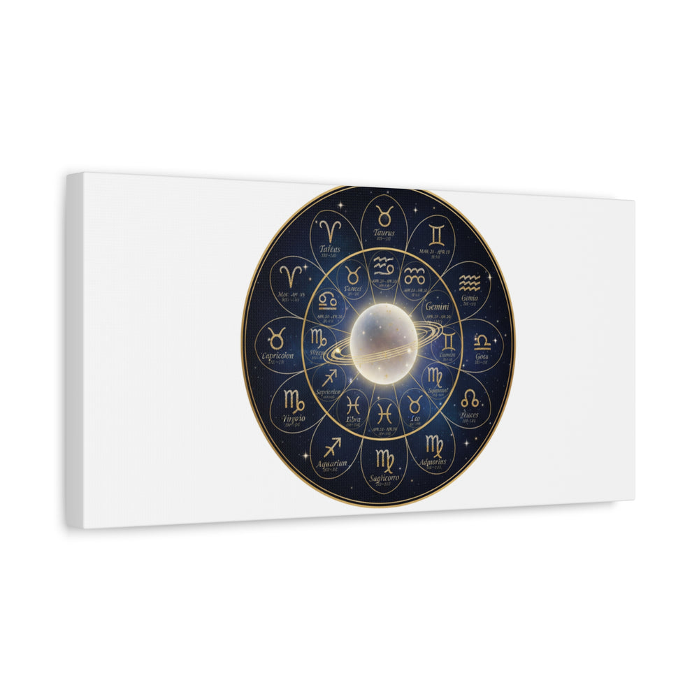 Zodiac Constellation Wheel Canvas, Astrology Art Print | Gold Foil Galaxy