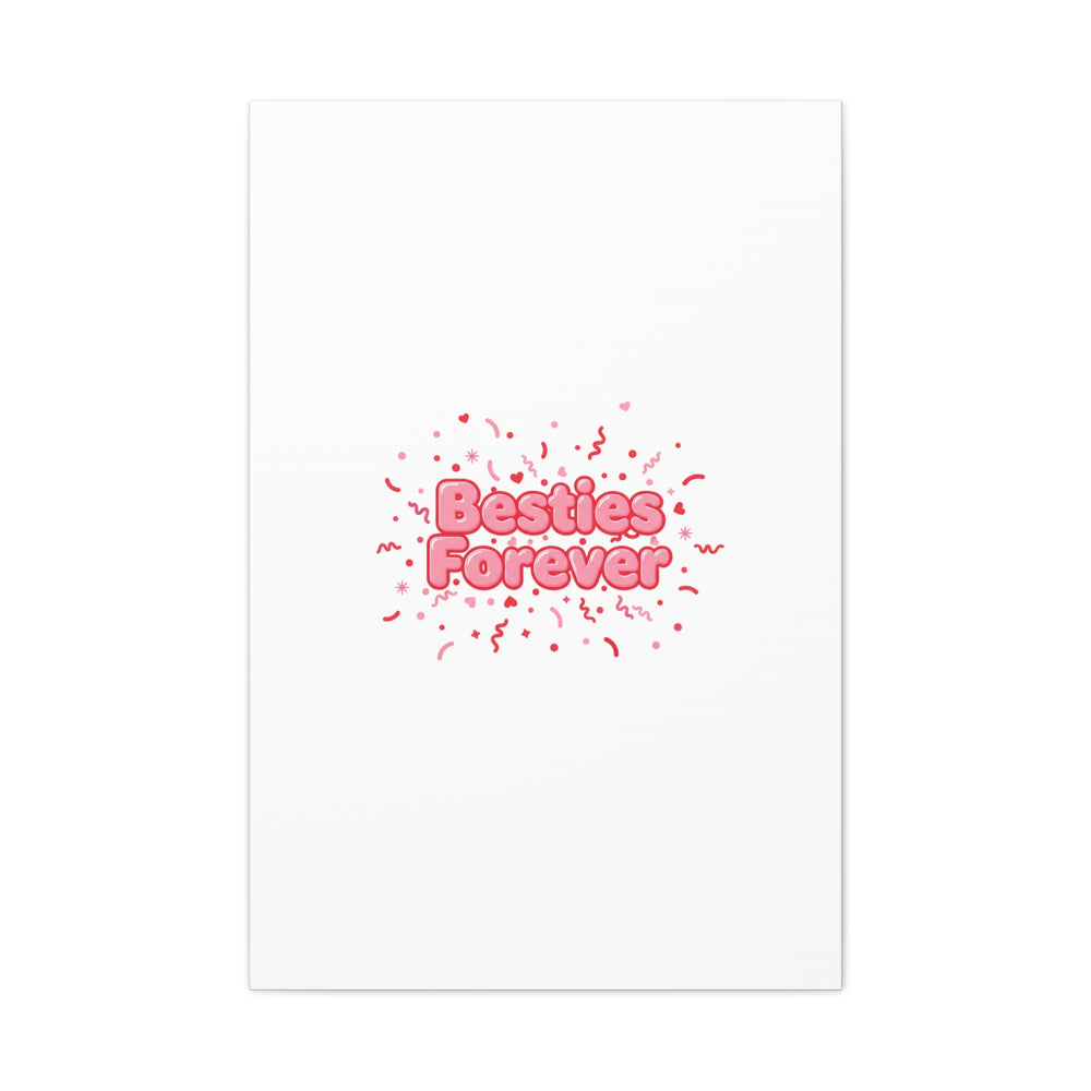 Besties Forever Canvas | Galentine’s Friendship Wall Art, Pink Confetti