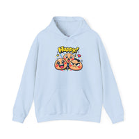 Gildan 18500 | Unisex "Happy!" Cartoon Emoji Hoodie – Heavy Blend Graphic Sweatshirt – Cute & Playful Streetwear Pullover | Happy emoji cartoon hoodie | kawaii minimal, thick outline