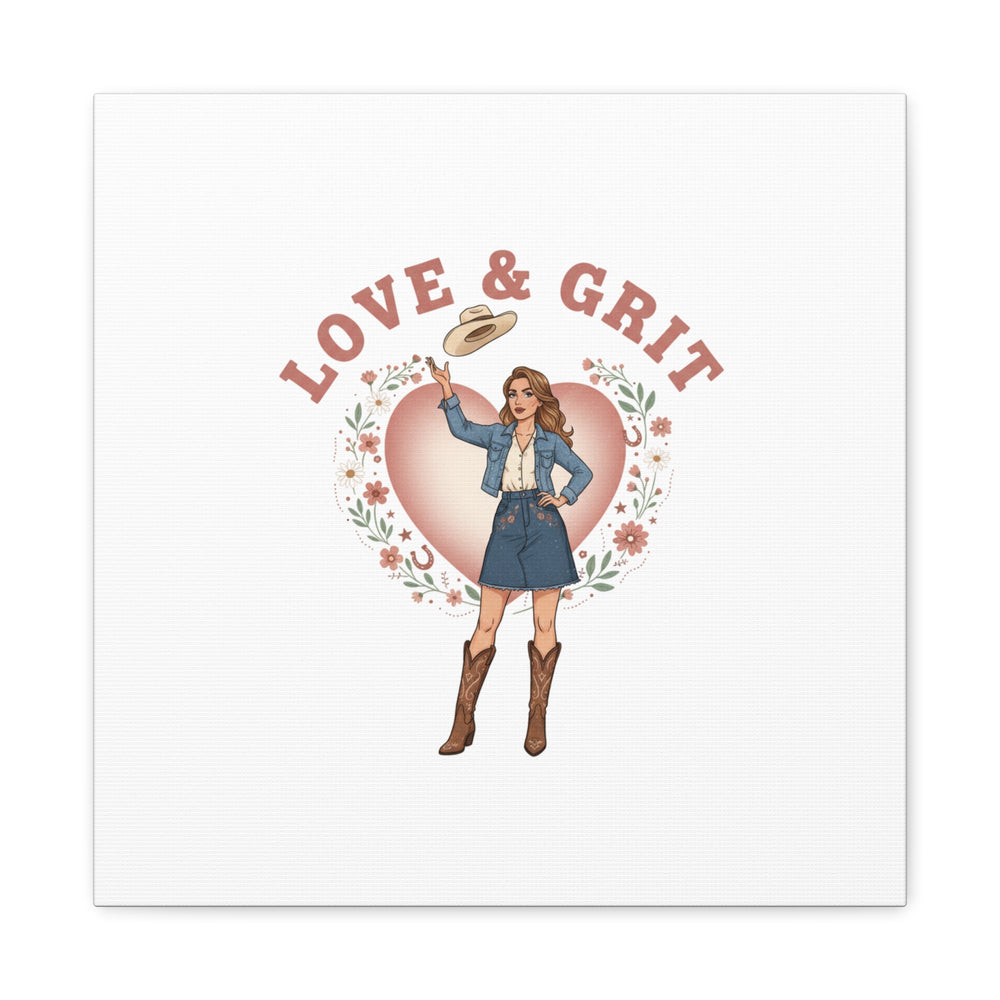 Love & Grit Canvas, Western Valentine Cowgirl Heart Poster | Cowboy Valentine